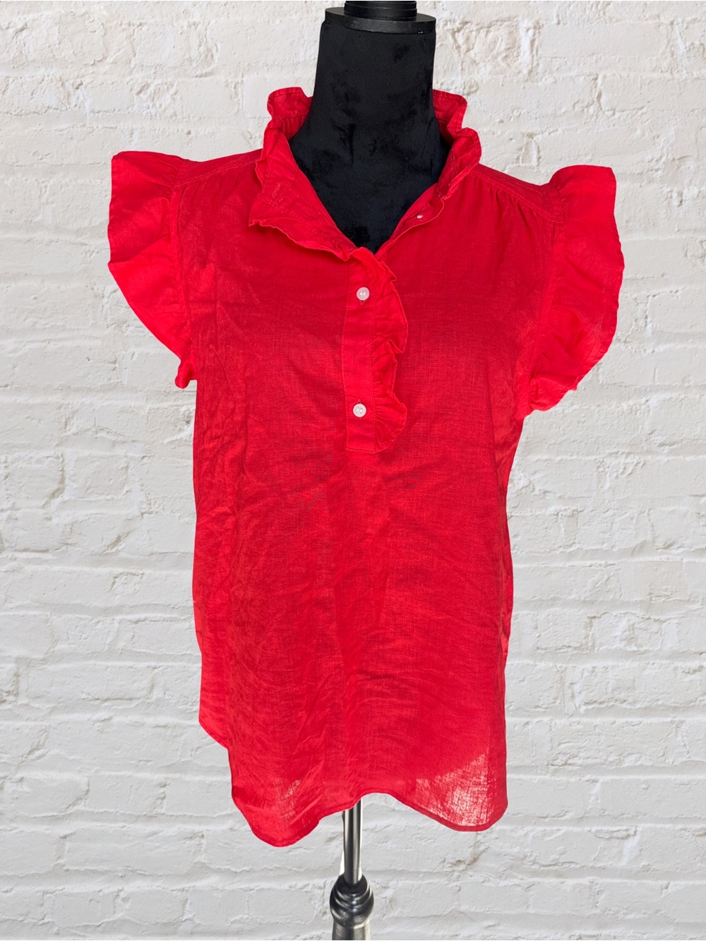 H&M Red Ruffle-Sleeve Button Front Blouse